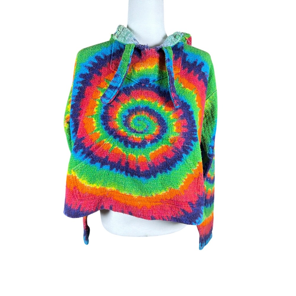Earth Ragz Rainbow Tie Dye Baja Hoodie Cotton Drug Rug Small Spiral Psychedelic